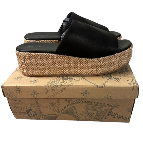 Free People Bohemian Harbor Raffia Flatform Sandals Black 11 Platform Chunky - Picture 9 of 16